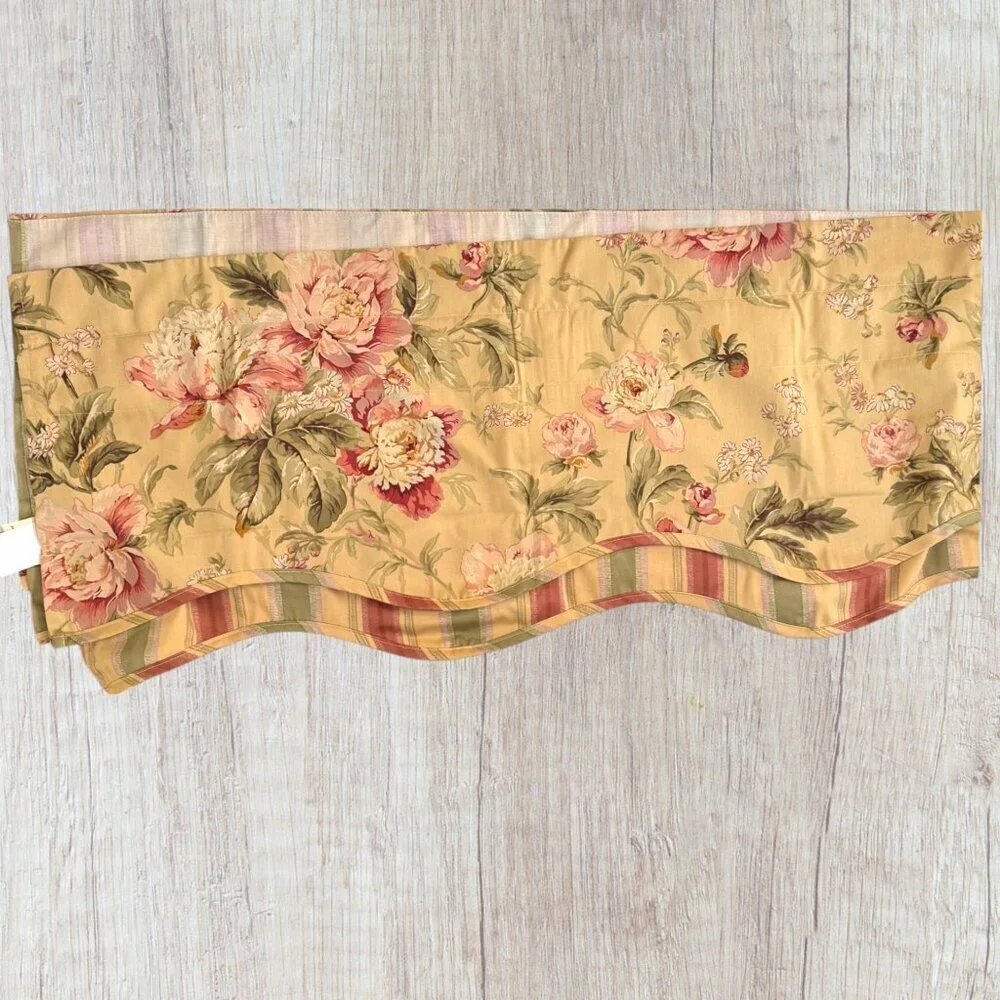 Waverly Vintage Y2K Forever Yours Rose Floral Stripe Curtain Valance 76